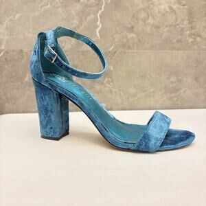 Madden Girl Blue Velvet Block Heel Ankle Strap Sandals Size 7